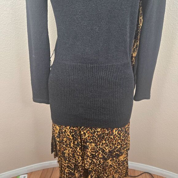 Vintage 80s Raul Blanco Cheetah Scarf Sweater Silk Skirt Suit Set Womens 6 Black - Picture 3 of 16